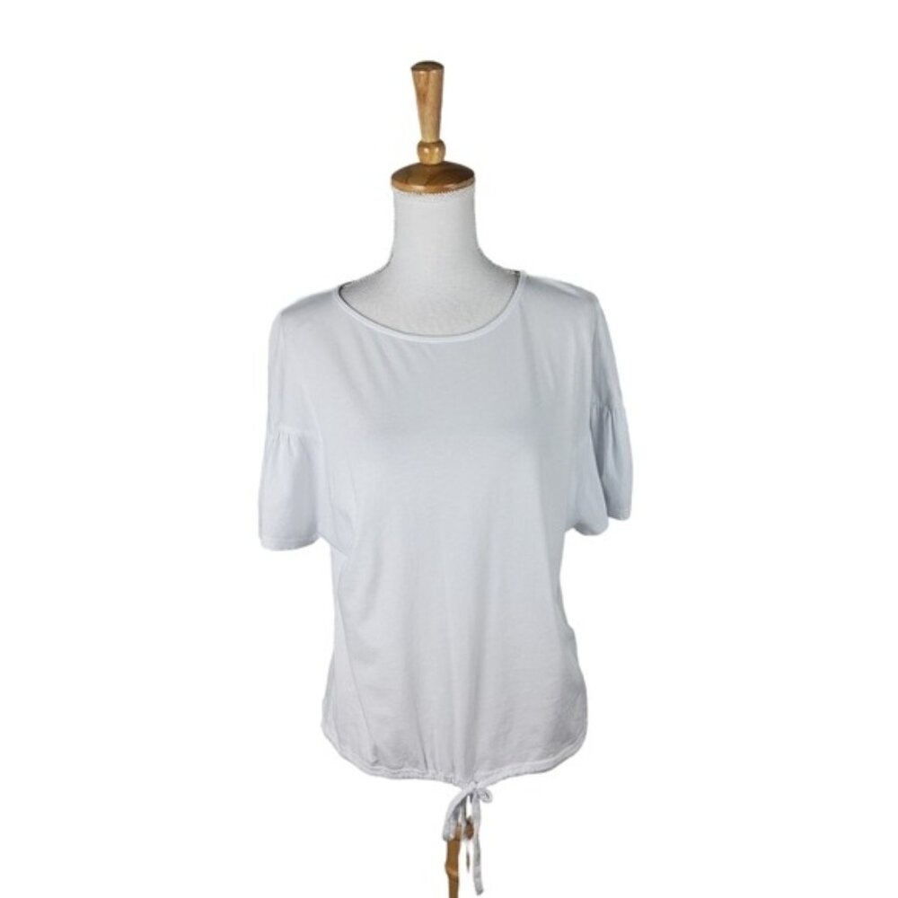 Bobi Flutter Sleeve Drawstring Waist Scoopneck Tee White Size Small